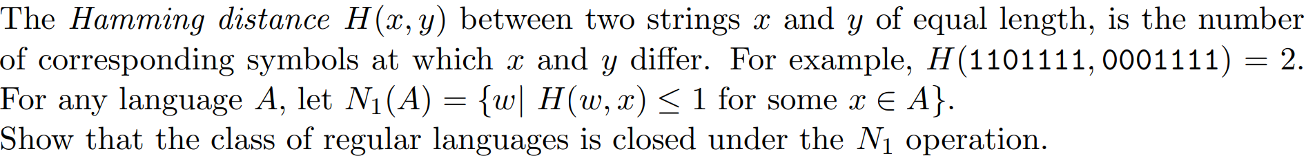 Solved The Hamming distance H(x,y) between two strings x and | Chegg.com