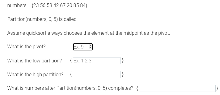 Solved numbers ={2356584267208584} Partition(numbers, 0,5) | Chegg.com