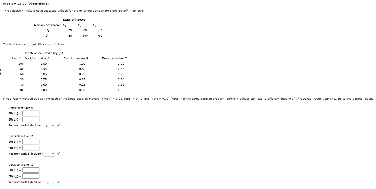 Solved Problem 13-29 (Algorithmic) Three decision makers | Chegg.com