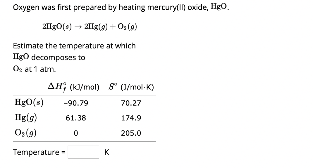 Solved Oxygen was first prepared by heating mercury(II) | Chegg.com