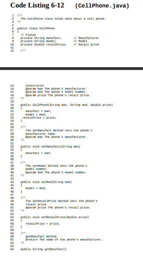 Solved Code Listing 6-12 (CellPhone.java) 1 /** 2 The | Chegg.com