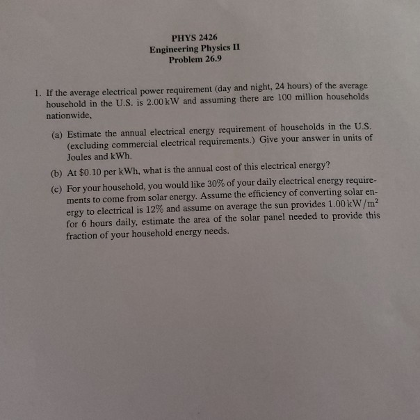 Solved PHYS 2426 Engineering Physics II Problem 26.9 1. If | Chegg.com