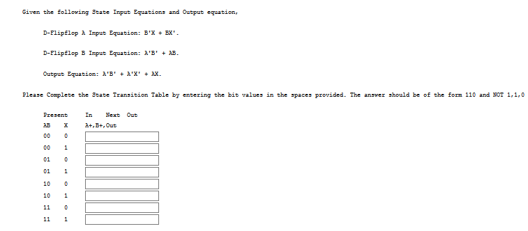 Solved Given The Following State Input Equations And Output | Chegg.com