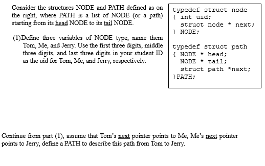 Solved Consider the structures NODE and PATH defined as on | Chegg.com