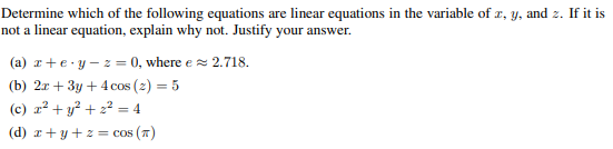 Solved Determine which of the following equations are linear | Chegg.com