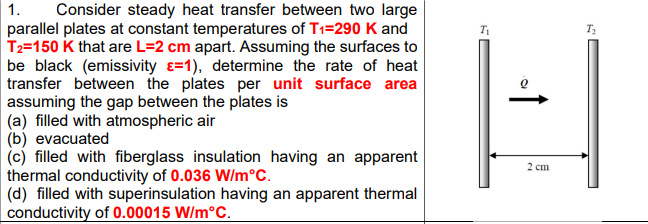 Solved 1. Consider steady heat transfer between two large | Chegg.com