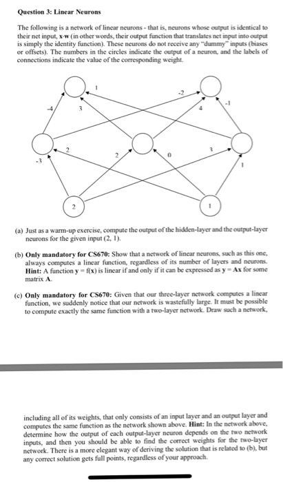 Solved Question 3: Linear Neurons The following is a network | Chegg.com