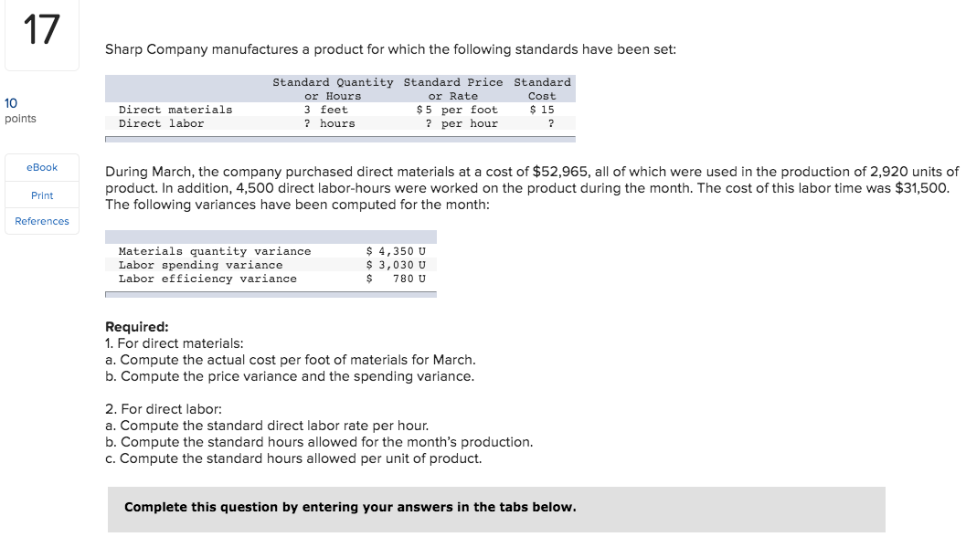Solved 17 Sharp Company manufactures a product for which the