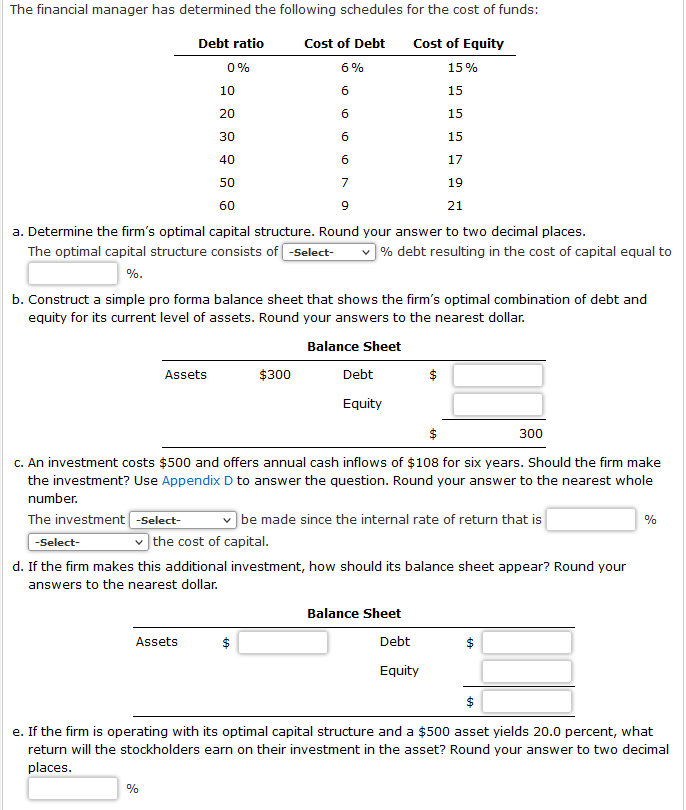 Solved The financial manager has determined the following | Chegg.com