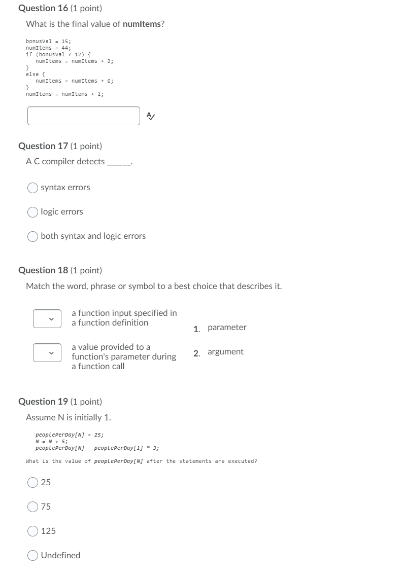 Solved Question 16 (1 point) What is the final value of | Chegg.com