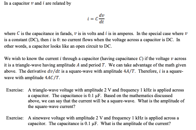 Solved In a capacitor v and i are related by dv i = C- dt | Chegg.com