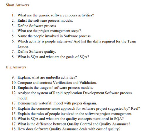 Solved Short Answers 1. What are the generic software | Chegg.com