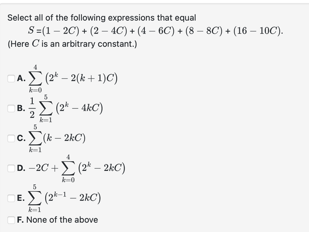 Solved Select All Of The Following Expressions That Equal