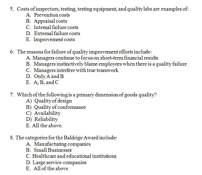 Solved 5. Costs of inspectors, testing, testing equipment,