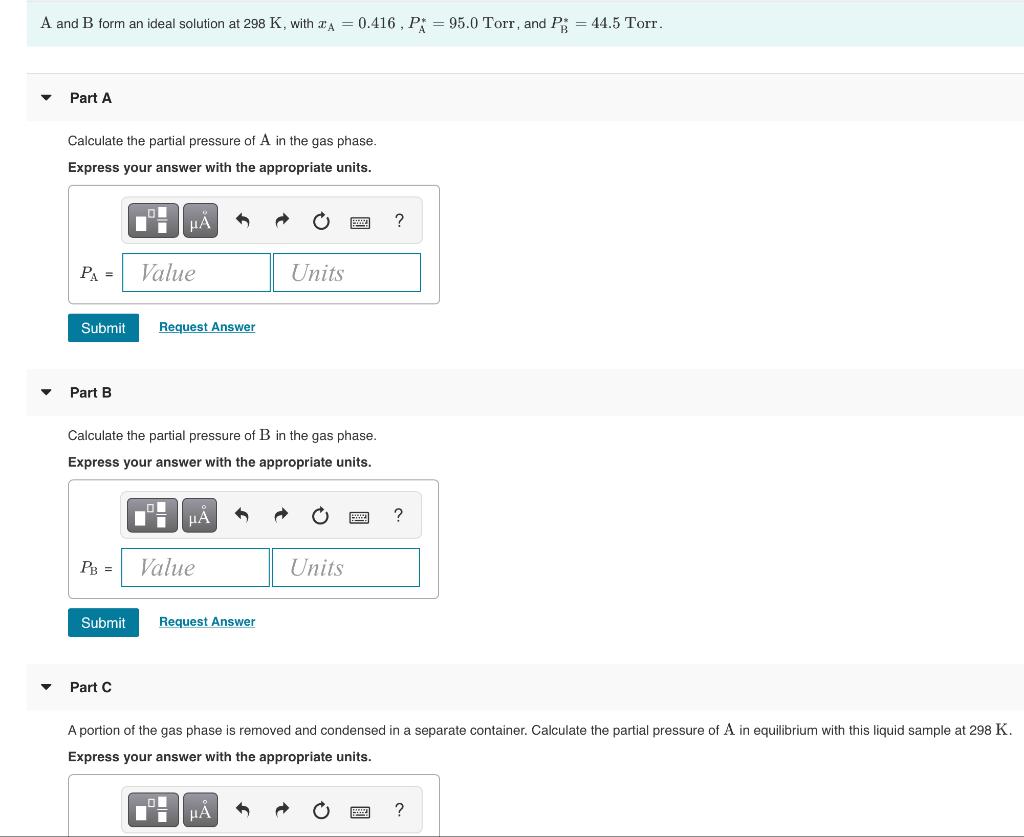 Solved A And B Form An Ideal Solution At 298 K, With 2A = | Chegg.com