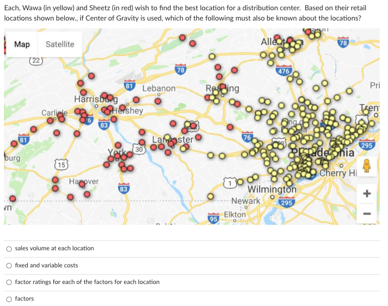 Solved Each, Wawa (in yellow) and Sheetz (in red) wish to | Chegg.com