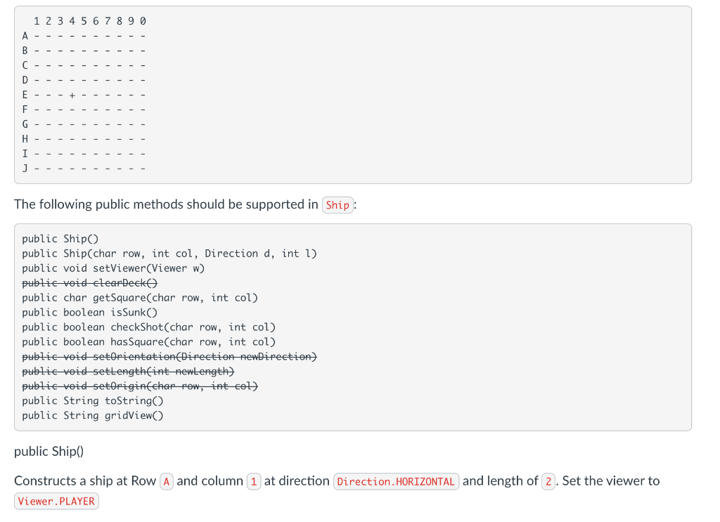 Floding Ship Java Code Over the semester we are going to make a Battleship | Chegg.com