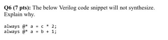 Solved Q6 (7 pts): The below Verilog code snippet will not | Chegg.com