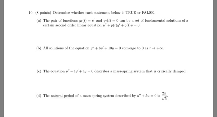 Solved 10. (8 points) Determine whether each statement below | Chegg.com