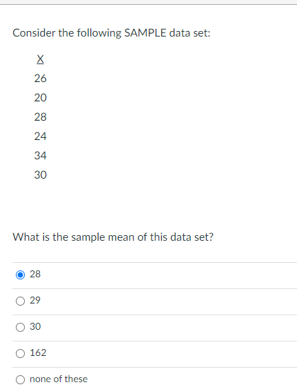 Solved Consider the following SAMPLE data set: X 26 20 28 24 | Chegg.com