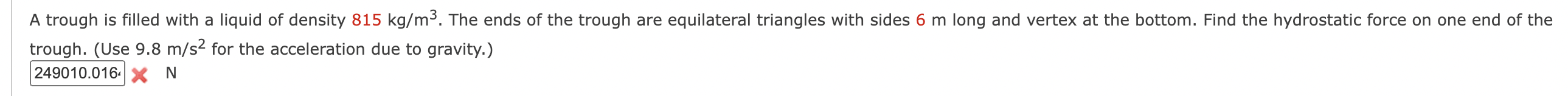Solved trough. (Use 9.8 m/s2 for the acceleration due to | Chegg.com