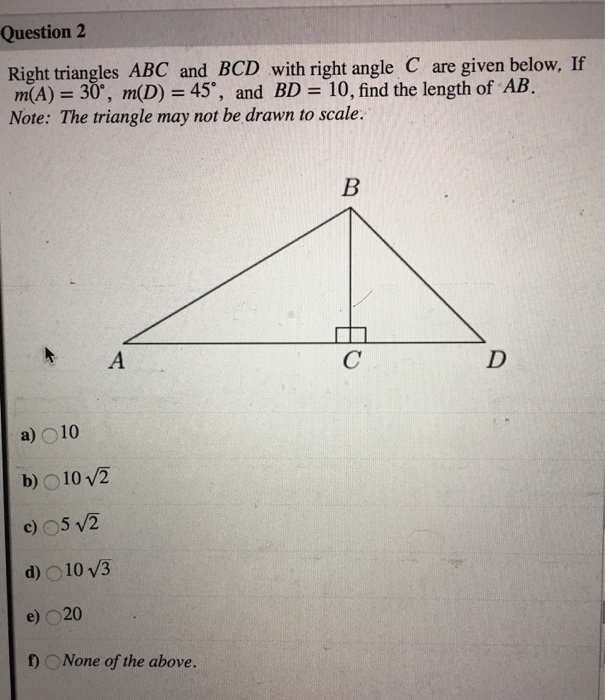 Solved Question 2 Right Triangles ABC And BCD With Right | Chegg.com