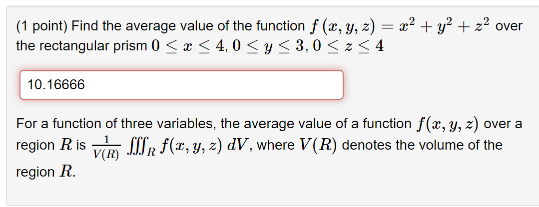 Solved (1 Point) Find The Average Value Of The Function F | Chegg.com