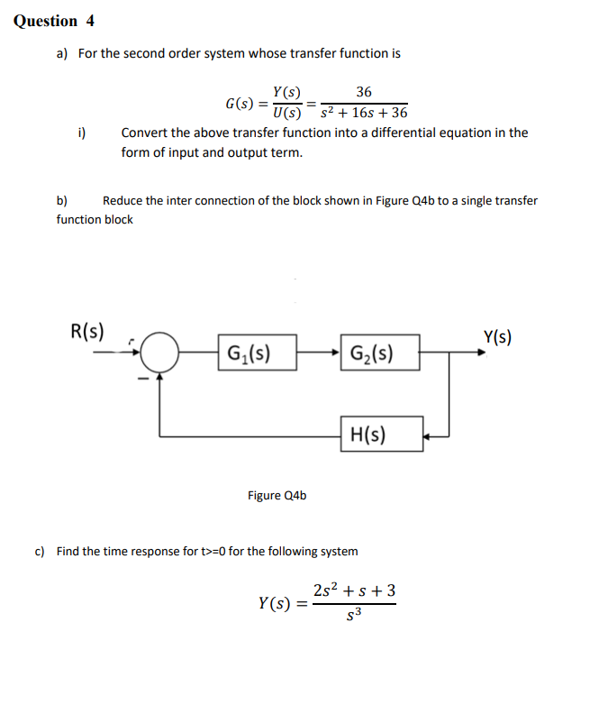 Solved a) For the second order system whose transfer | Chegg.com
