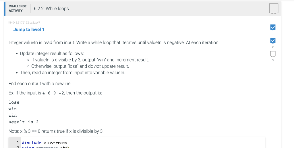 Solved Integer valueln is read from input. Write a while | Chegg.com