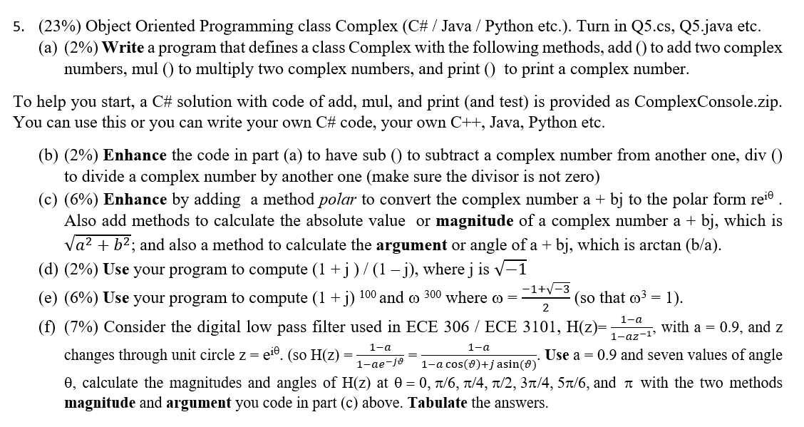 5. (23%) Object Oriented Programming class Complex | Chegg.com