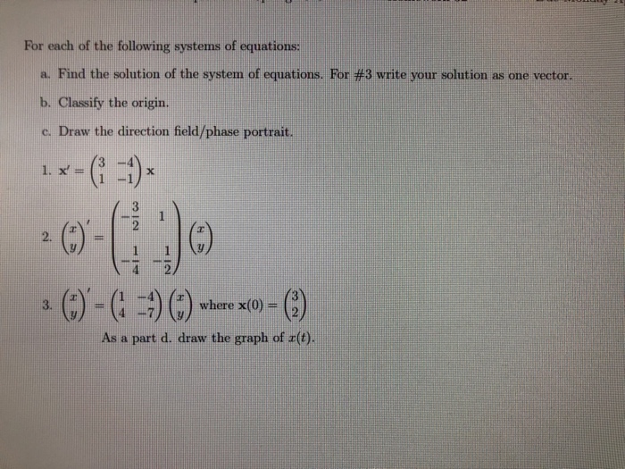 Solved For each of the following systems of equations: a. | Chegg.com