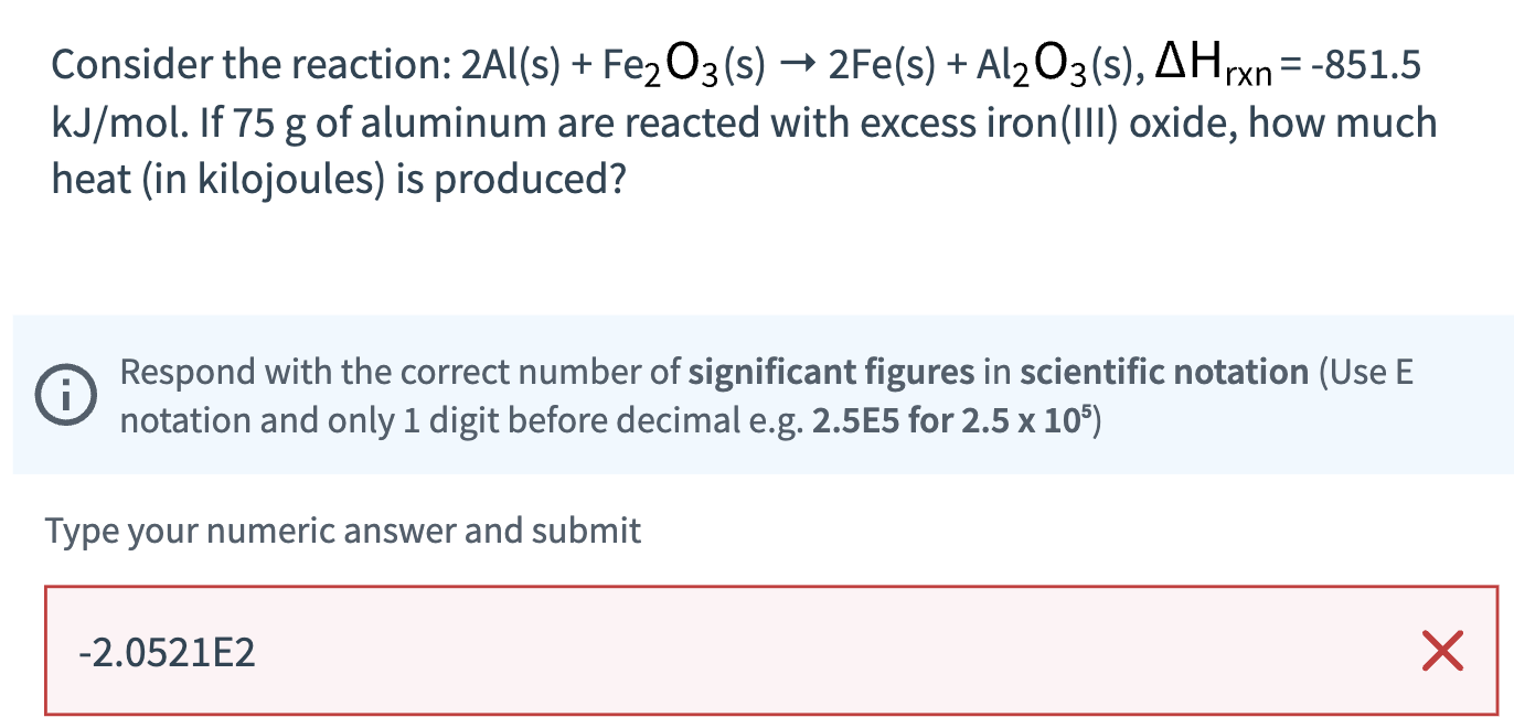 Solved Consider The Reaction: 2Al(s)+Fe2O3( S)→2Fe(s)+Al2O3( | Chegg.com