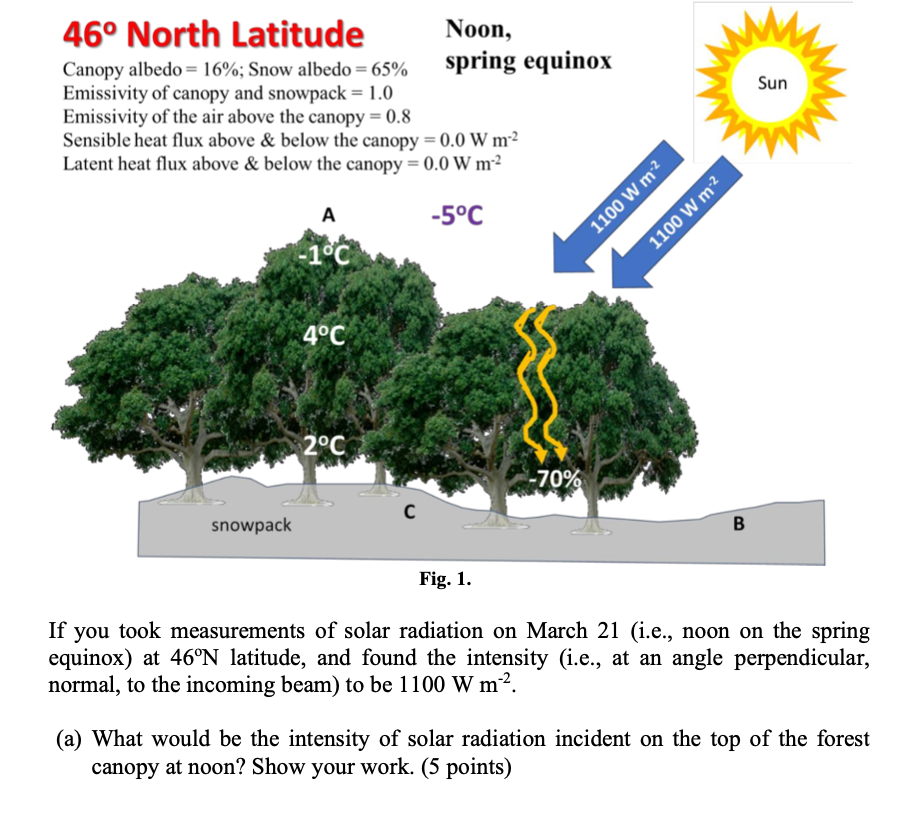 Solved 46° North Latitude Noon, Canopy Albedo = 16%; Snow 