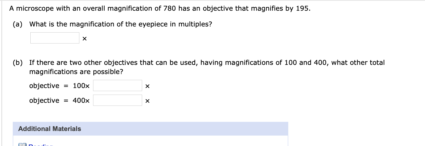 Solved A microscope with an overall magnification of 780 has | Chegg.com