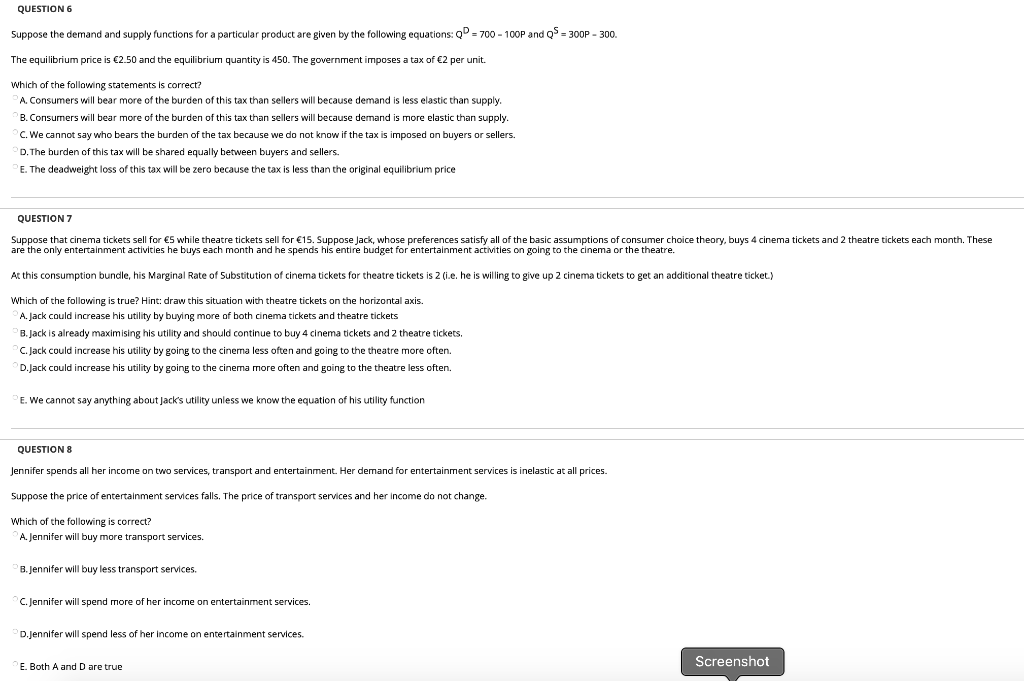 Solved QUESTION 6 Suppose The Demand And Supply Functions Chegg