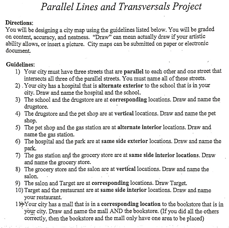 Solved: Parallel Lines And Transversals Project Directions... | Chegg.com