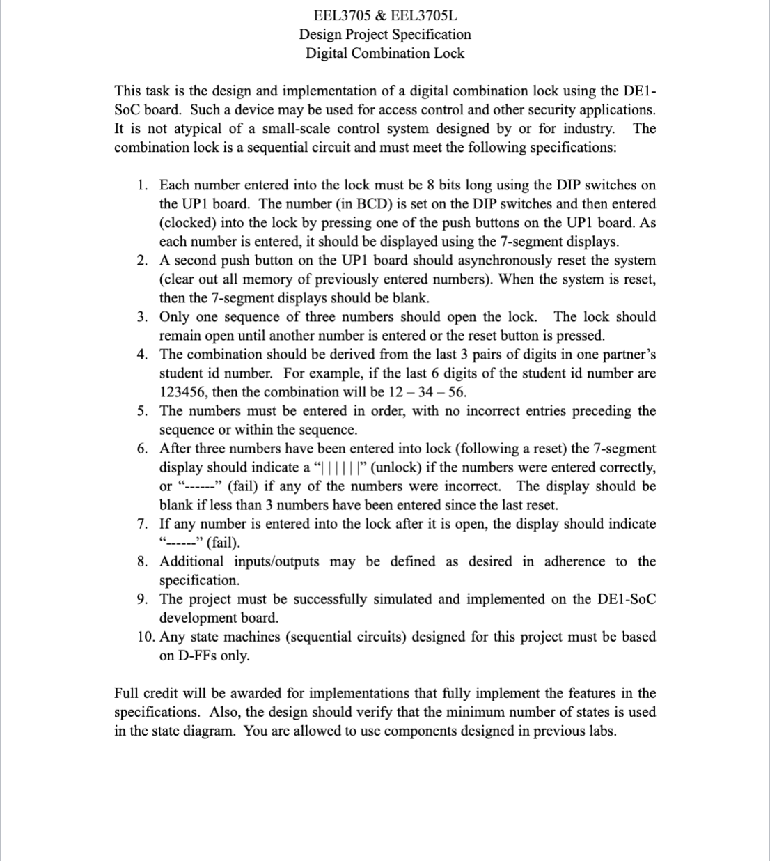 Solved Design Project Specification Digital Combination Lock Circuit Diagram