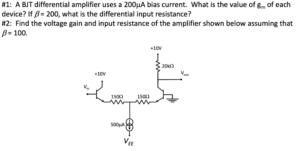 Solved \#1: A BJT differential amplifier uses a 200μA bias | Chegg.com