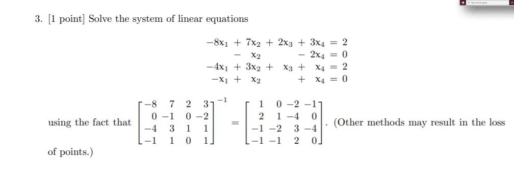 Solved 3. [1 point] Solve the system of linear equations | Chegg.com