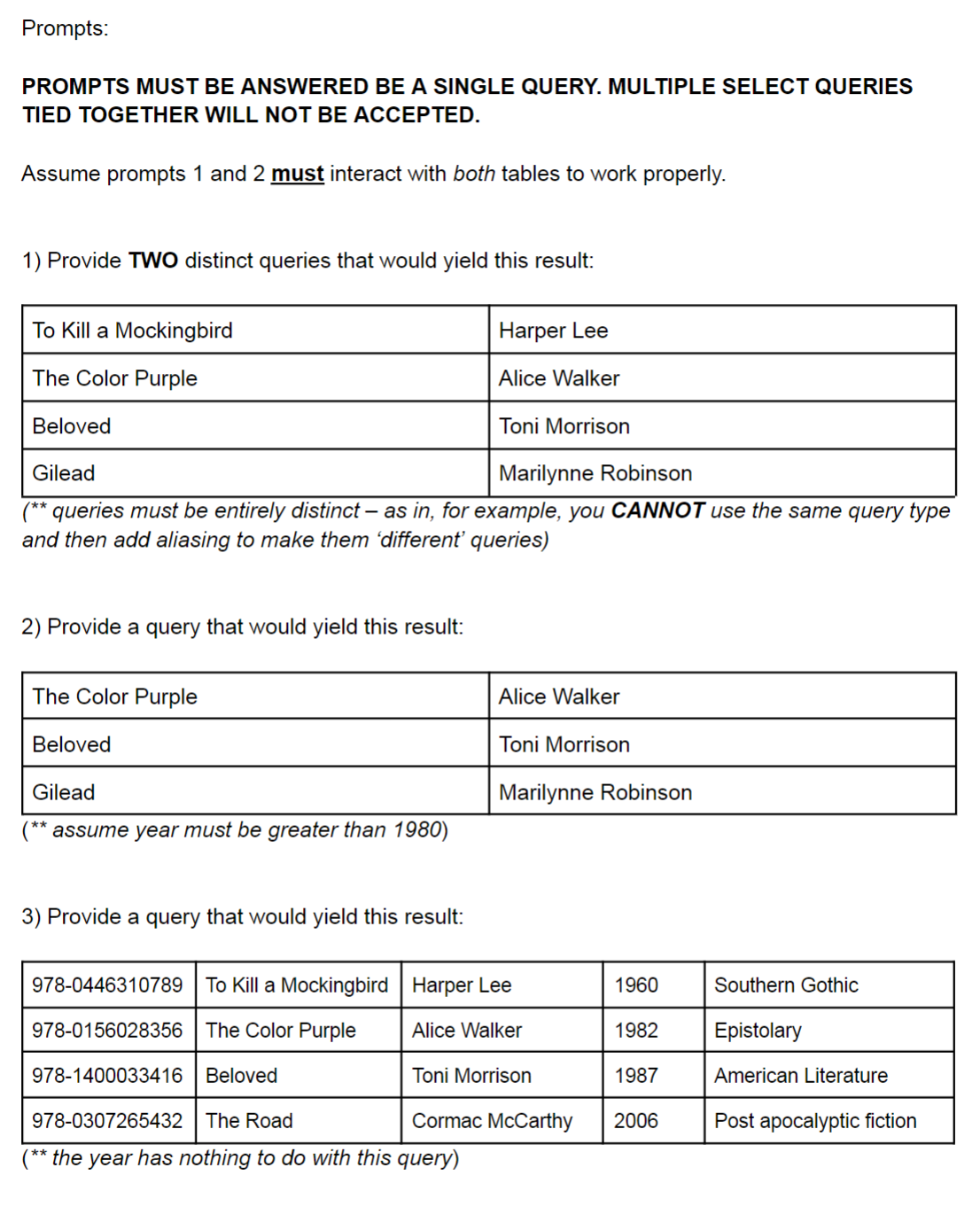 Solved Part One: Take the beginning table: You must provide: | Chegg.com