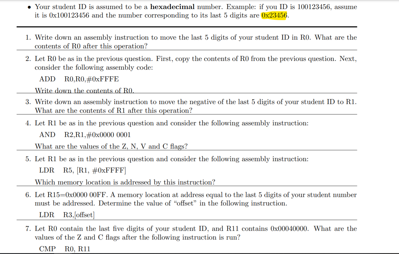 Solved Your Student Id Is Assumed To Be A Hexadecimal N Chegg Com