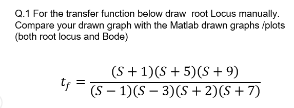 Solved Q.1 For the transfer function below draw root Locus | Chegg.com