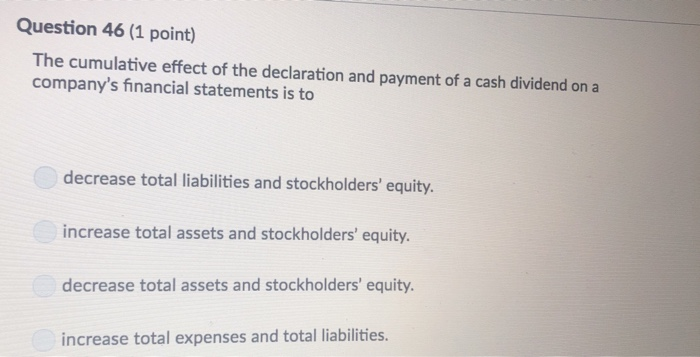 Solved Question 46 (1 point) The cumulative effect of the | Chegg.com
