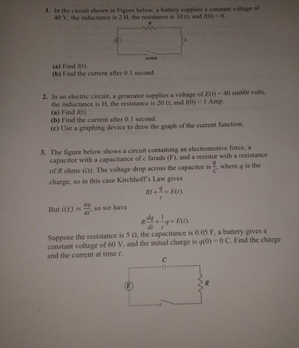 Solved 1. In the circuit shown in Figure below, a battery