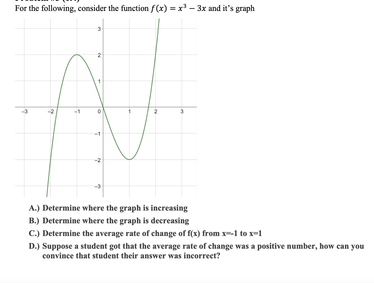 Solved For The Following, Consider The Function F(x)=x3−3x 