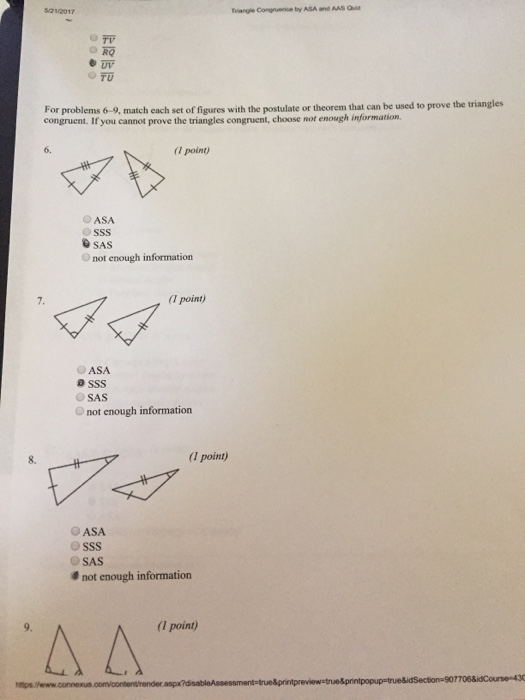 Solved Multiple Choice 1. Two triangles have the following