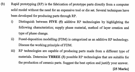 Solved (b) Rapid prototyping (RP) is the fabrication of | Chegg.com
