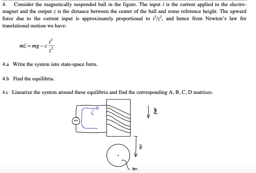 Solved 4. Consider the magnetically suspended ball in the | Chegg.com