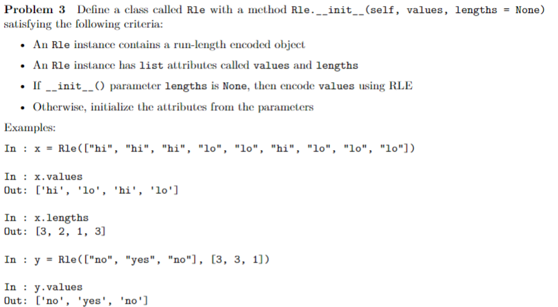 Solved Problem 3 Define a class called Rle with a method | Chegg.com