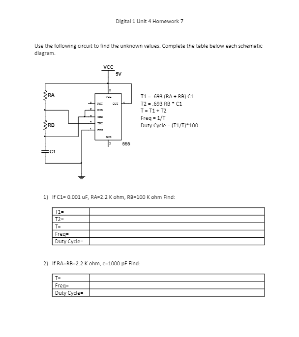 Solved Digital 1 Unit 4 Homework 7 Use The Following Circuit | Chegg.com